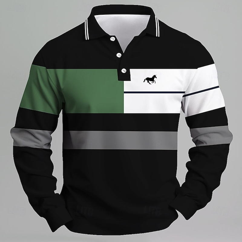 Golf Equipment Logo - Men's Striped Printed Unicorn Logo Polo